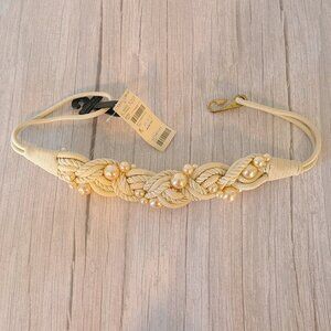 Vintage 90s New Casual Corner Braided Belt Faux Pearl NOS Size Medium
